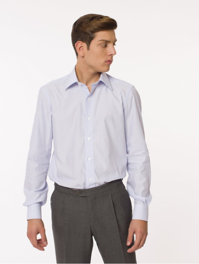 Thursday - Regular-fit cotton shirt with light blue stripes and long sleeves