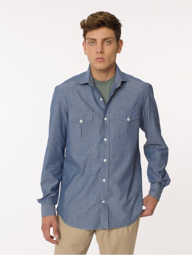 Casual-fit cotton shirt in Oxford denim with long sleeves