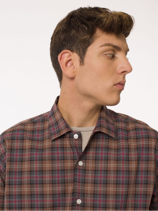 Ontario - Gerardo cotton shirt with red and black checks and long sleeves