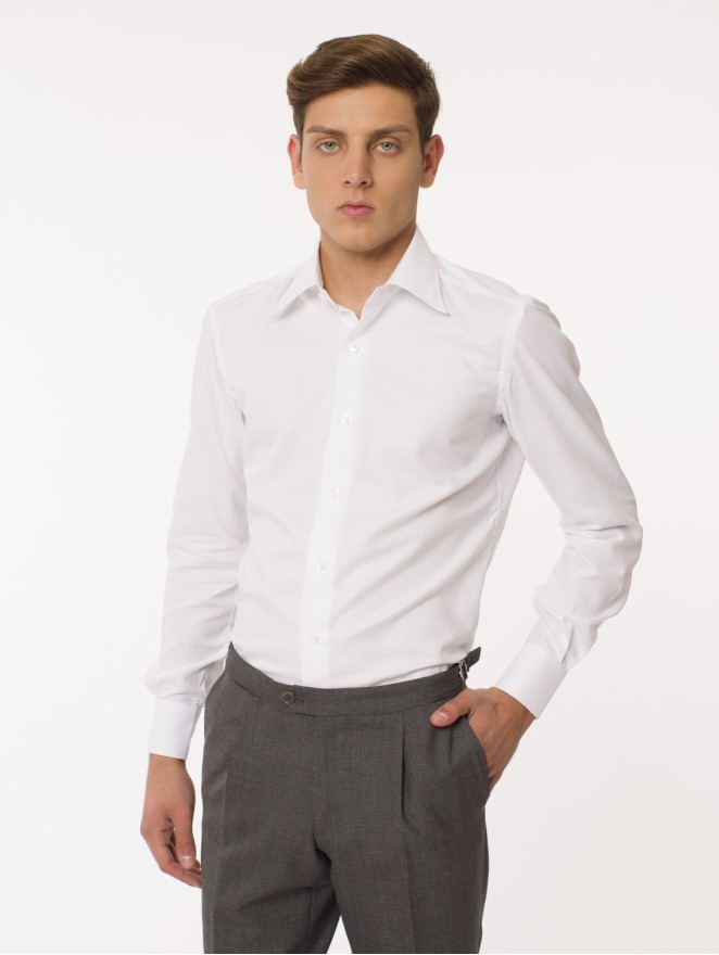 Camicia regular in cotone a manica lunga bianca